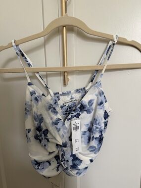 Abercrombie & Fitch White and Blue Floral Twist-Front Cami